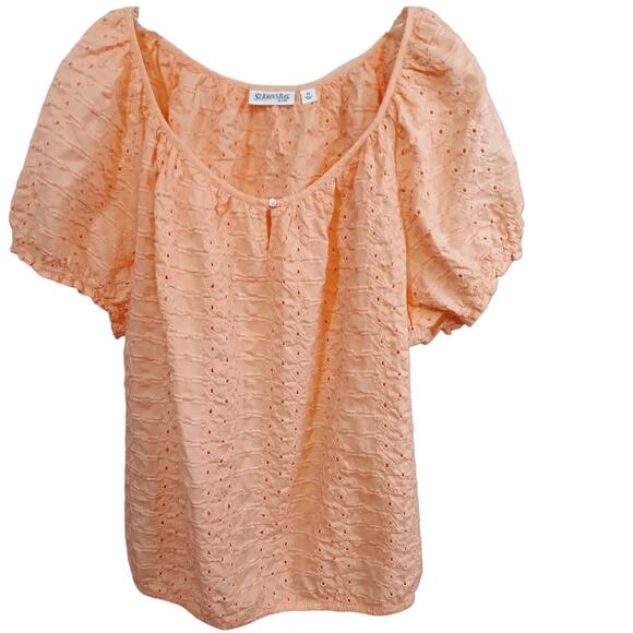 ST. JOHN BAY Cotton Eyelet Top Blouse Plus 3X Peach Orange Comfort Vacation Trip - Picture 6 of 7